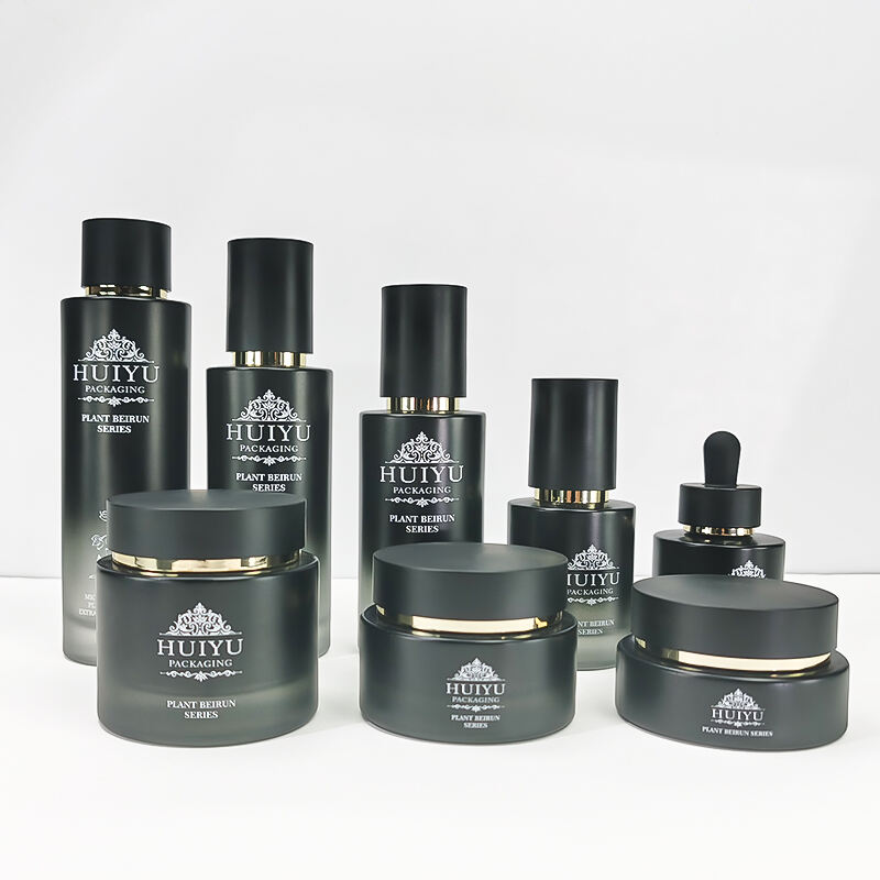 Leere 120ml 100ml 50ml 30ml schwarze Glasgradient Gesichtspflege Emulsionenflaschen mit Pump HY-2465