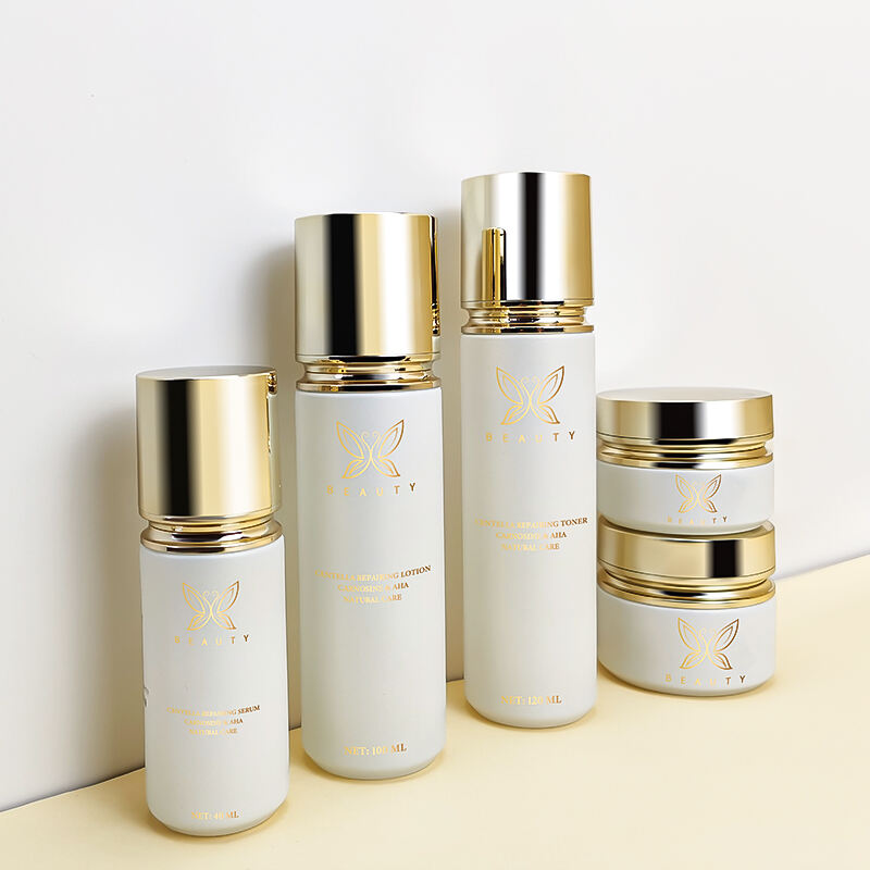 Goldverschluss Weißes Luxuskosmetikglasflaschen-Set HY-2439