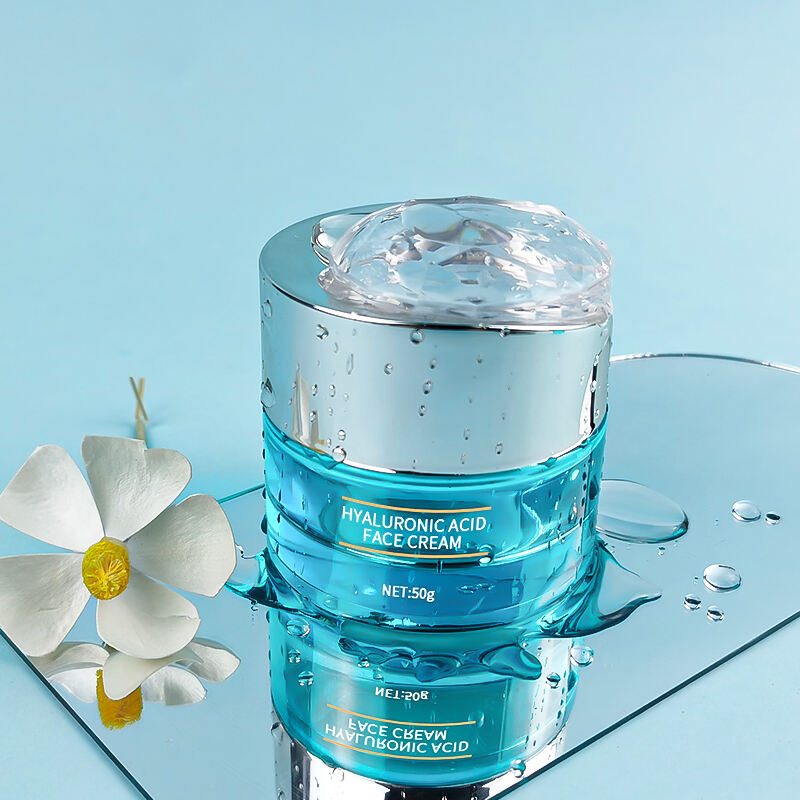Individuell Seidenbedruckt Blau Hautpflege Glascreme Flasche und Dose HY-2442
