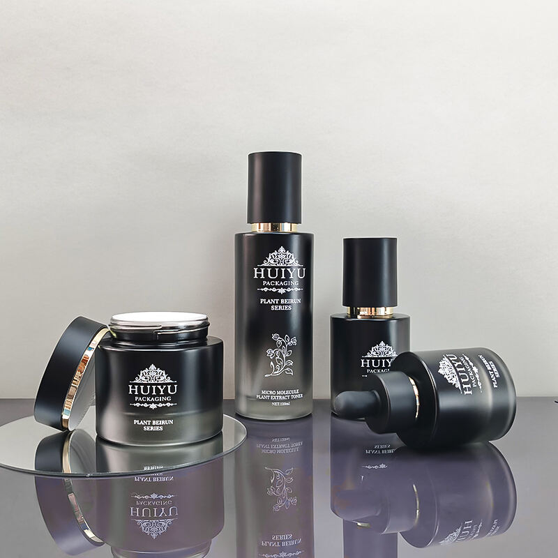 Leere 120ml 100ml 50ml 30ml schwarze Glasgradient Gesichtspflege Emulsionenflaschen mit Pump HY-2465