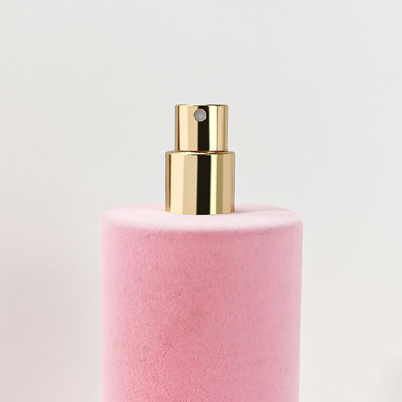 Neuankunft Rosa Flockdruck Luxusparfümflakon Umweltfreundlich Recyclbar Runder Leerer Glasparfümöl-Sprayflakon 100ml