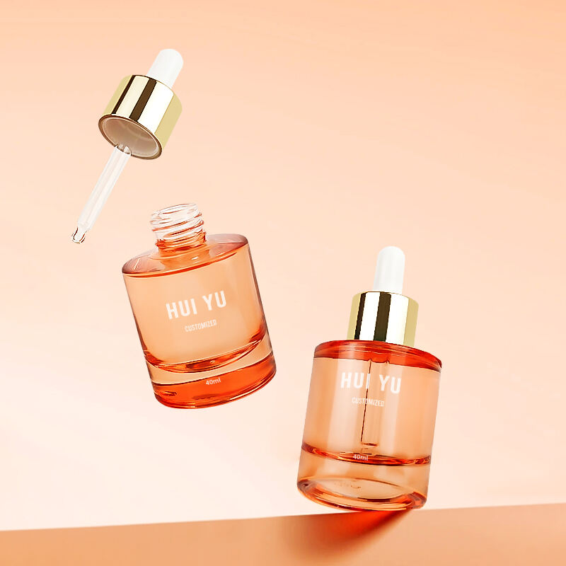 OEM personalizzato, flacone in vetro da 40 ml con contagocce, superficie trasparente, per etichetta privata, siero per la cura della pelle, confezione con scatola e tappi dorati
