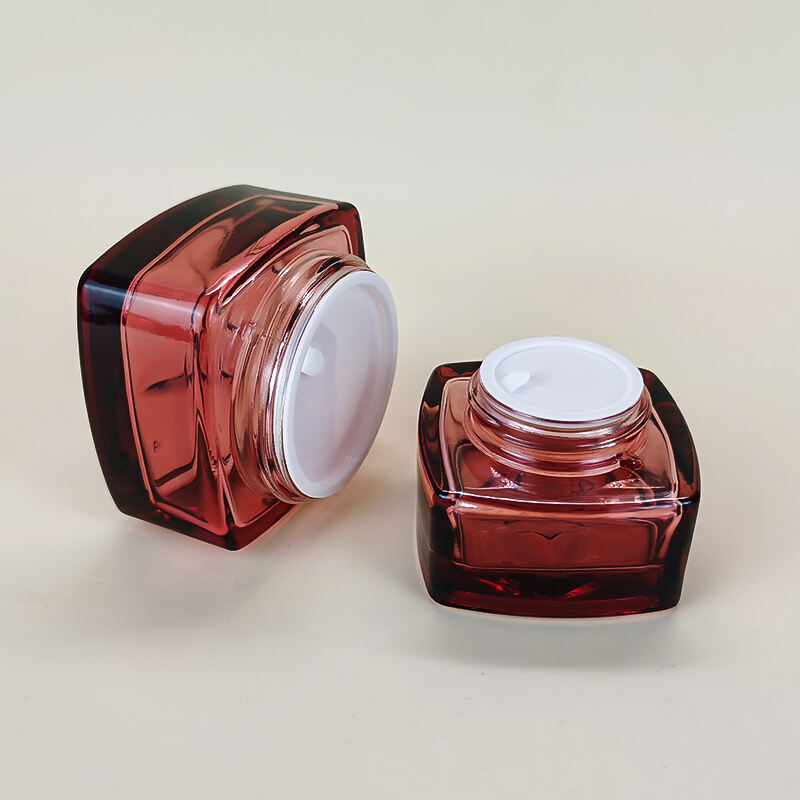 New arrival red glass skin care cream jar container and lotion bottle set HY-2460