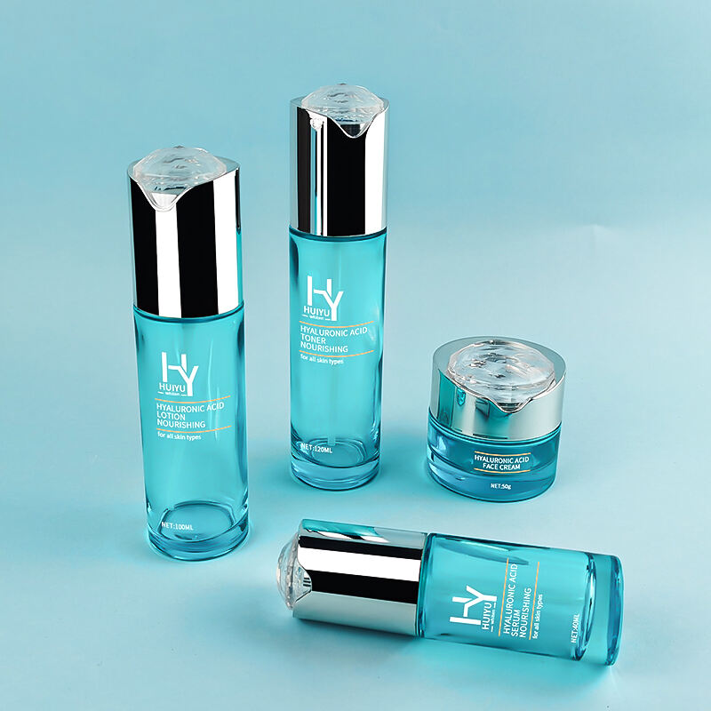 Individuell Seidenbedruckt Blau Hautpflege Glascreme Flasche und Dose HY-2442