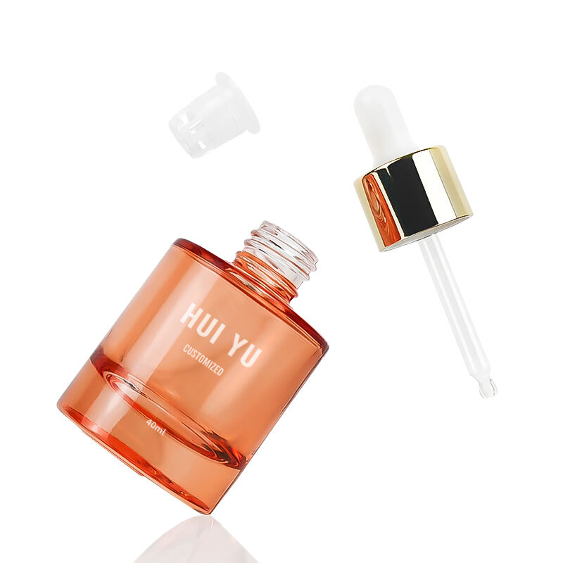 OEM personalizzato, flacone in vetro da 40 ml con contagocce, superficie trasparente, per etichetta privata, siero per la cura della pelle, confezione con scatola e tappi dorati