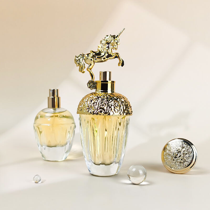 Eco-friendly Refillable Luxury Unique Perfume Bottles with Golden Cap 50ml 80ml Clear Perfume Glass Bottle