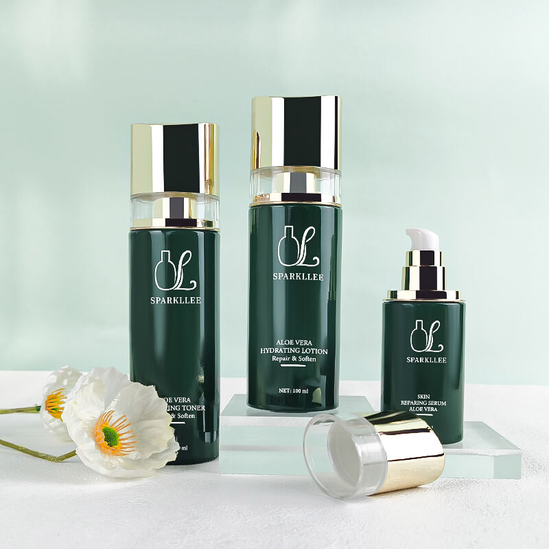 Natürliches Grün Kosmetik Glasfläschchen Set mit Pump HY-2441