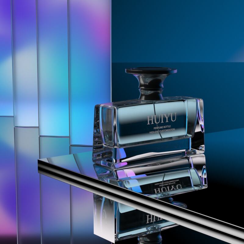 Individueller einzigartiger quadratischer 100ml Glas Parfümsprayflasche mit schwarzem Deckel