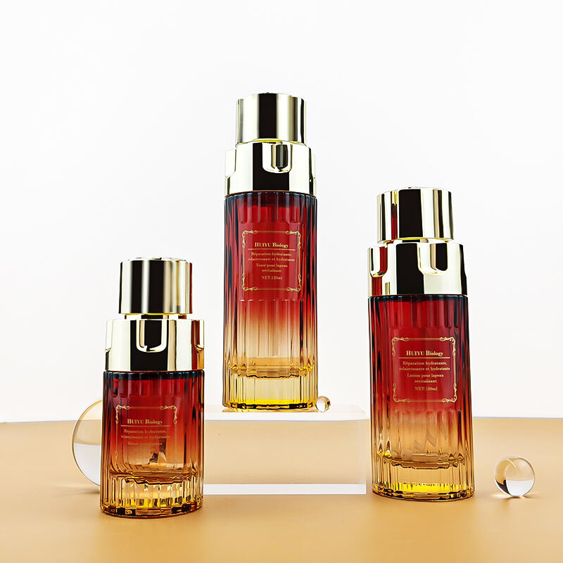 Luxusrotes Goldzylinderleeres Glas Kosmetikflaschen Set HY-2449