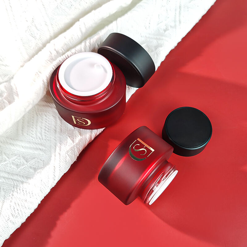 Luxe Donkerrood 30g 50g Glanzend Matte Glazen Potten met Deksels Huidverzorging Gezichtscrème Lotion Container