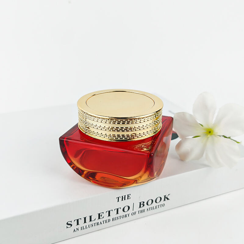 Quadratische Luxus-Golddeckel Gradient Rot Glas Kosmetik-Creme-Container HY-2452