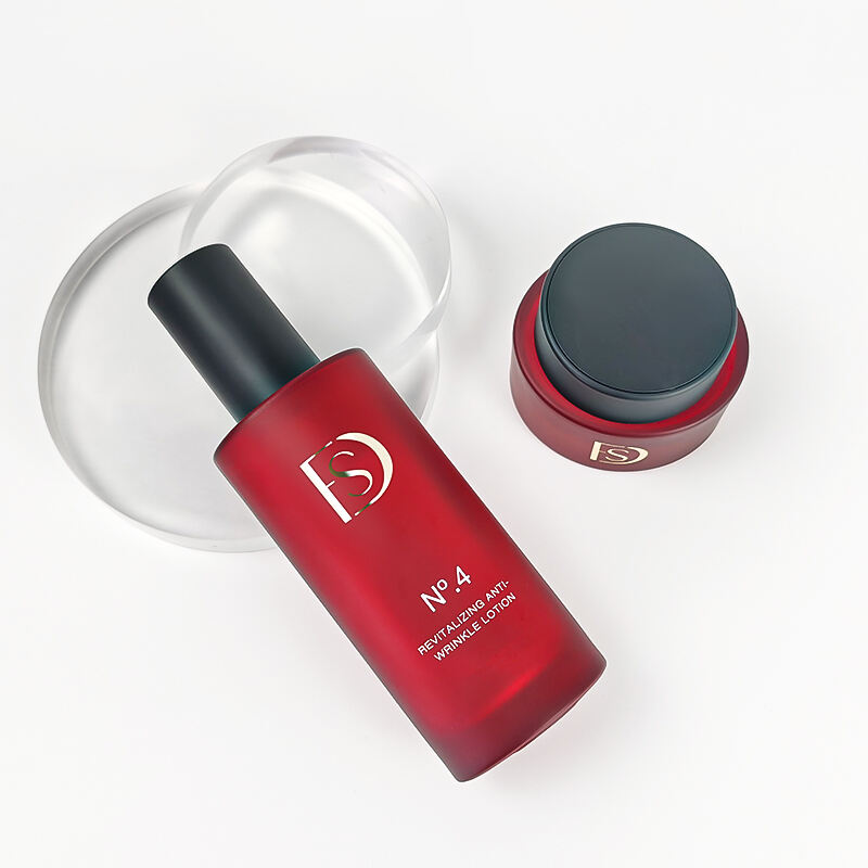 Förpackning för hudvårdsflaskor, lyxig röd 120 ml, 40 ml, anpassat logotyp, kosmetikaglasflaska med pump HY-2479