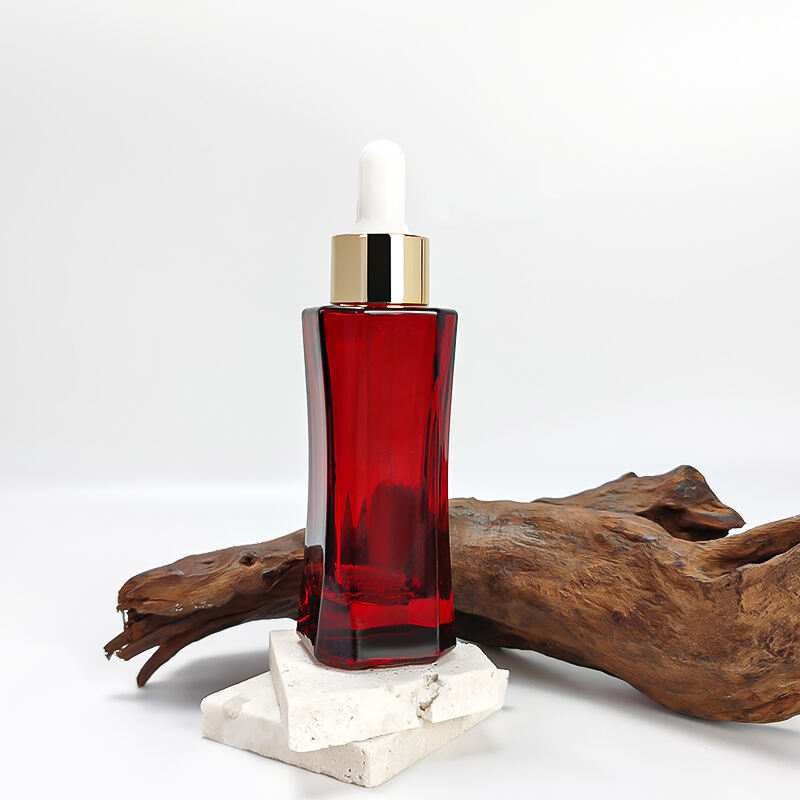 Rotes Einzigartiges Luxus-Schmales Hautpflege Serum Glasflasche mit Tropfer HY-1907