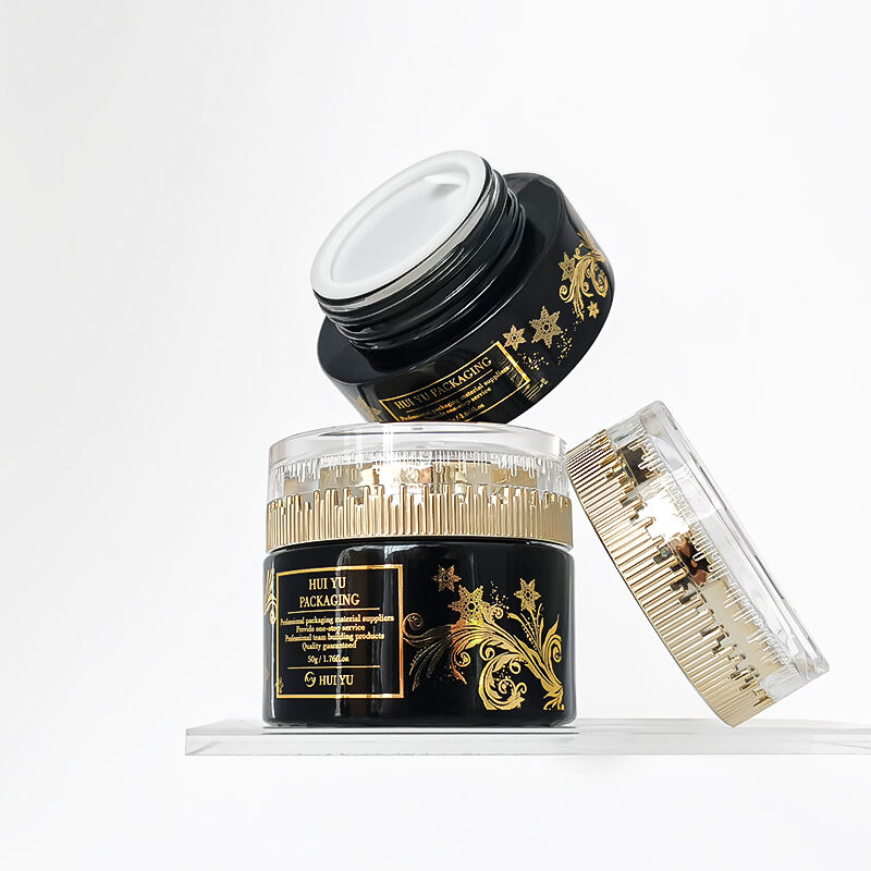 Schwarz-Gold Luxuskosmetikglasdose für Creme 50g 30g Augencreme Gesichtscreme Behälter mit