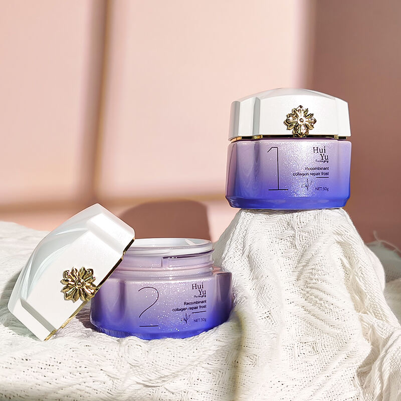 Neuankunft und Design unregelmäßiges lila rosa Glasflaschen für kosmetische Creme und Lotion HY-2463