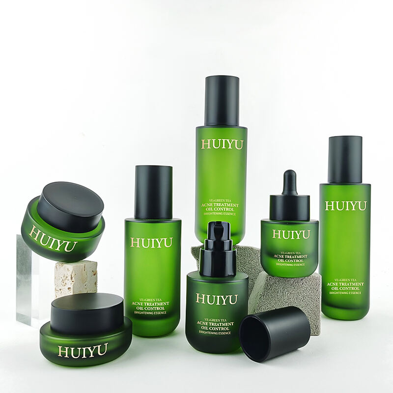 Wide Mouth Round Shape Green Frosted Skincare Packaging Matte Green Jars Cosmetics with Lids and Caps