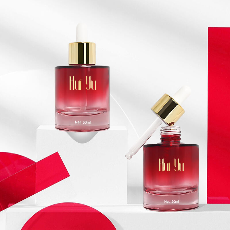 Glass Cosmetic Packaging Luxury Red Empty Skin Care Serum Dropper Bottle 50ml