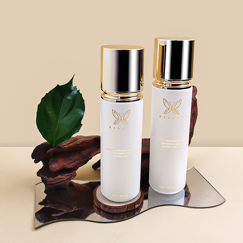 Goldverschluss Weißes Luxuskosmetikglasflaschen-Set HY-2439