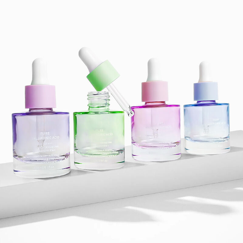 Kleurrijk Cosmetisch Glasverpakking Eco-vriendelijk 30ml Leeg Paars Groen Glas Druppelfles voor Huidverzorgings Serum