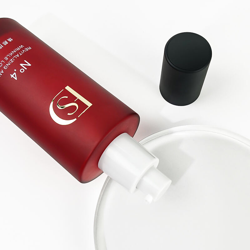 Förpackning för hudvårdsflaskor, lyxig röd 120 ml, 40 ml, anpassat logotyp, kosmetikaglasflaska med pump HY-2479