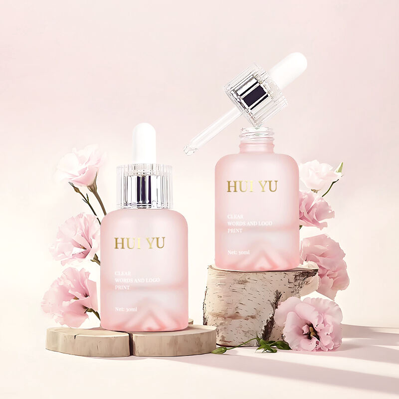 تصميم جديد، قاع كثيف على شكل جبل، زجاجات قطرات وردية فاخرة 30 مل، زجاجة زيت أساسي للعناية بالبشرة والسيروم وزيت الشعر مع علبة