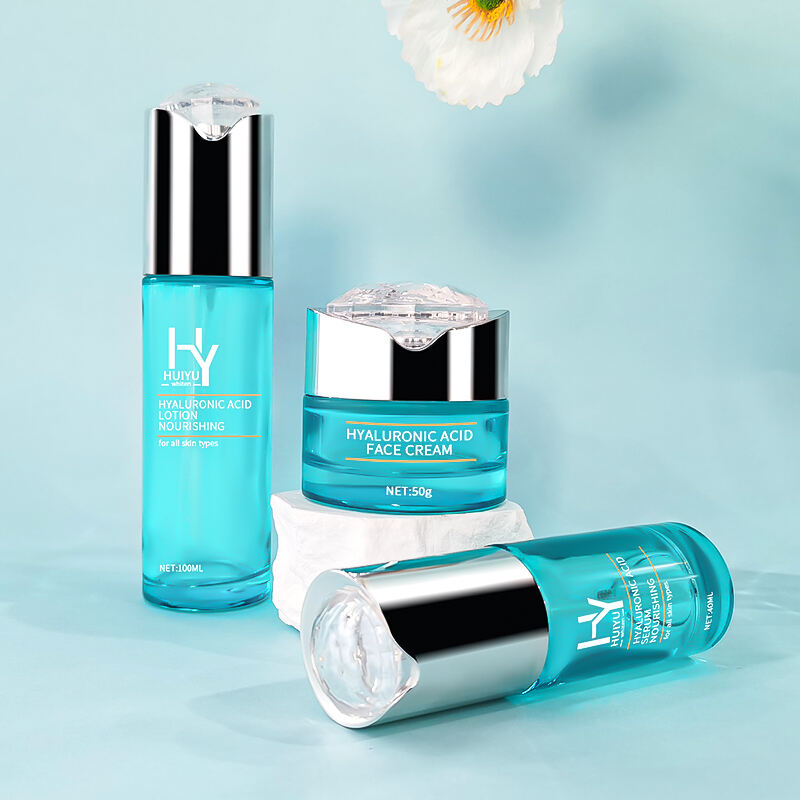 Individuell Seidenbedruckt Blau Hautpflege Glascreme Flasche und Dose HY-2442