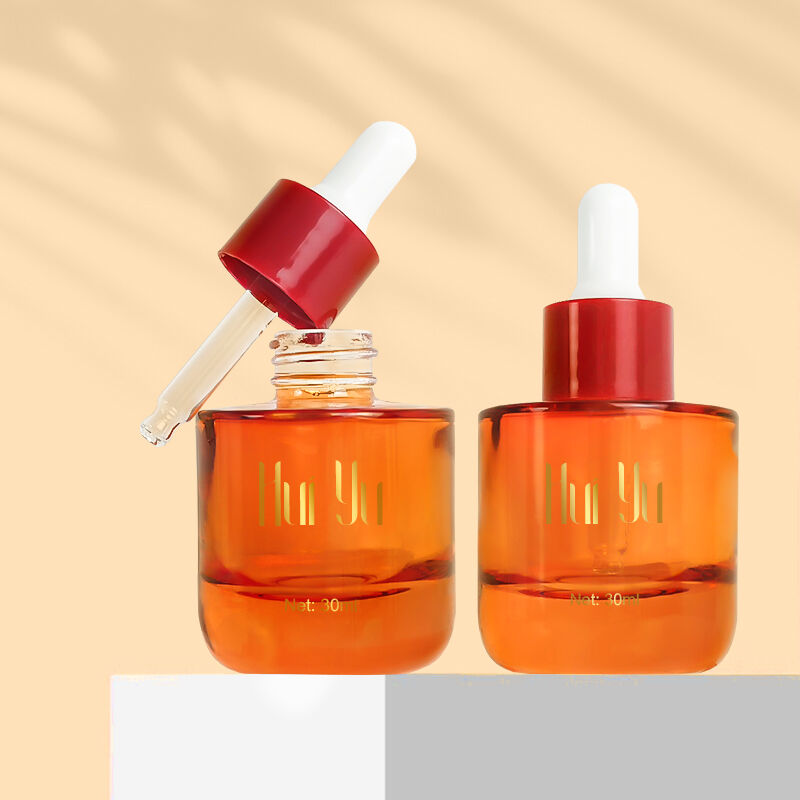 New Hot Selling Luxury Serum Bottle Amber Orange 30ml Round Glass Cosmetic Skincare Oil Dropper Bottles
