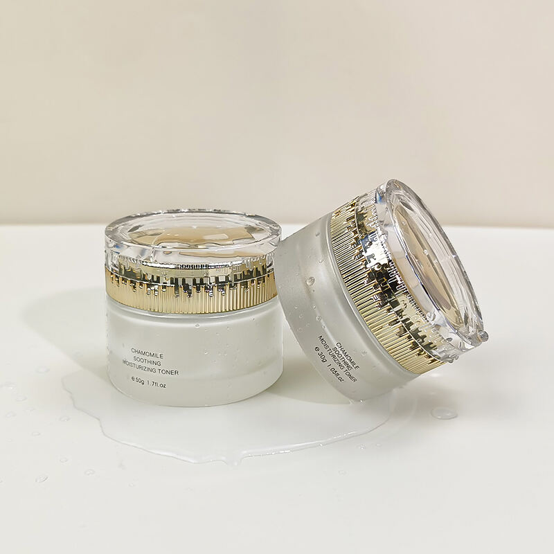 30g 50g Individuell bedruckt, Hot Stamping Weiß Gold Cremegefäß mit Krönchenverschluss für Kosmetika Hautcreme Glasflasche