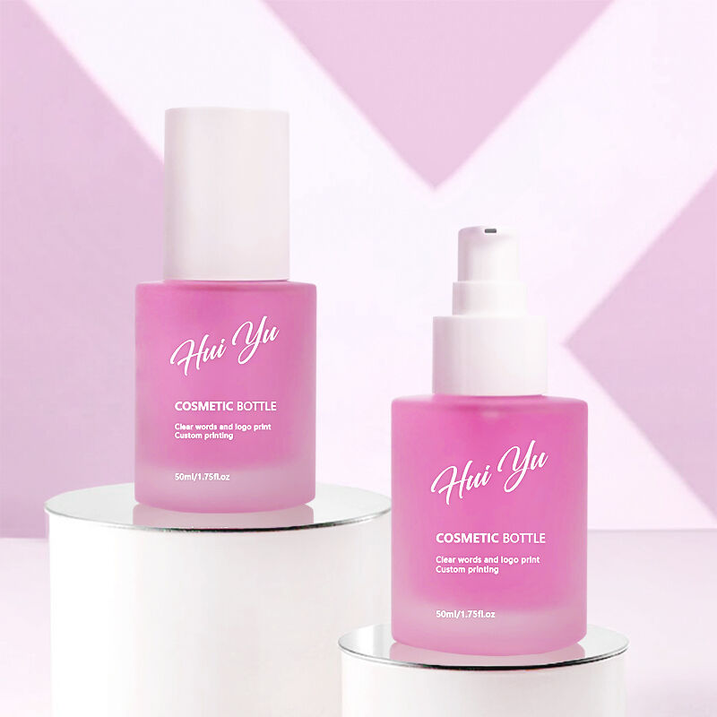 ফ্রস্টেড ক্লিয়ার গ্লাস কসমেটিক বোতল 50 মিলি লোশন পাম্প সিলিন্ডার আকৃতি স্কিন কেয়ার সিরাম প্যাকিংয়ের জন্য