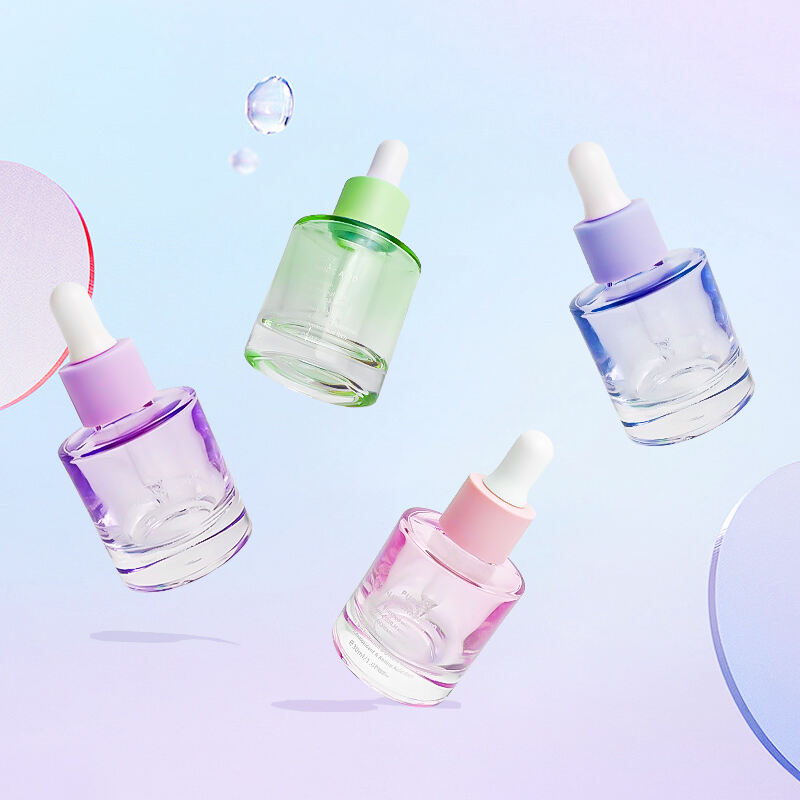 Kleurrijk Cosmetisch Glasverpakking Eco-vriendelijk 30ml Leeg Paars Groen Glas Druppelfles voor Huidverzorgings Serum