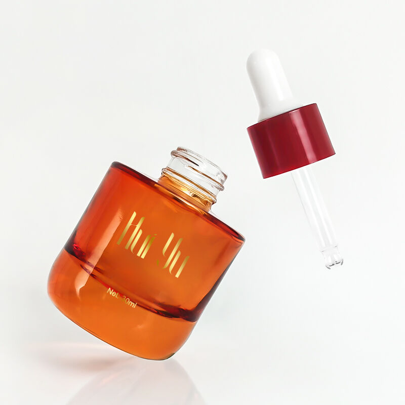 New Hot Selling Luxury Serum Bottle Amber Orange 30ml Round Glass Cosmetic Skincare Oil Dropper Bottles