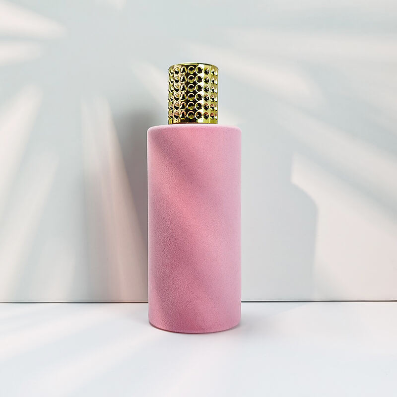 Neuankunft Rosa Flockdruck Luxusparfümflakon Umweltfreundlich Recyclbar Runder Leerer Glasparfümöl-Sprayflakon 100ml