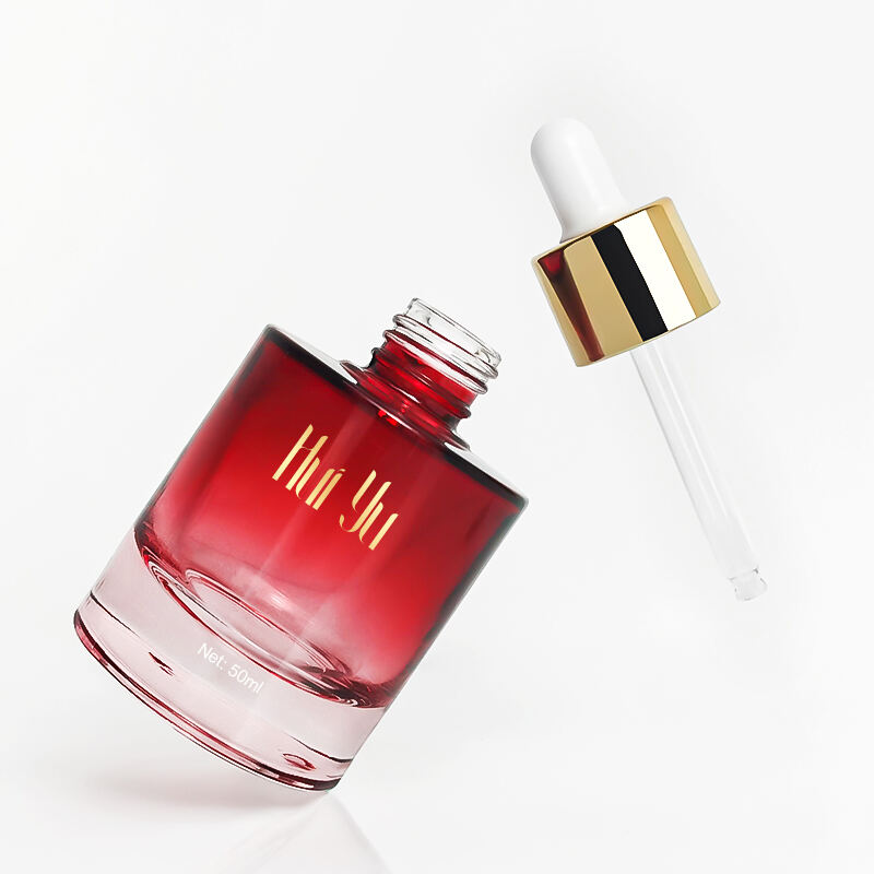Glass Cosmetic Packaging Luxury Red Empty Skin Care Serum Dropper Bottle 50ml