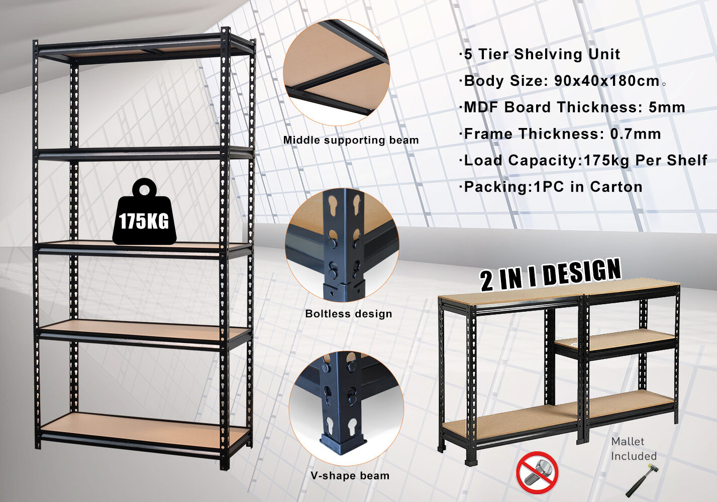 Medium Duty Metal Rack Pulverlakeret Garage Opbevaringshylde