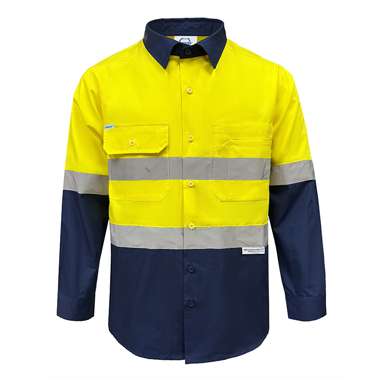 Factory Custom AS/NZS 4602 Workwear Industry UPF50+ Two Tone Safety Protect Reflective High Visibility Shirts 