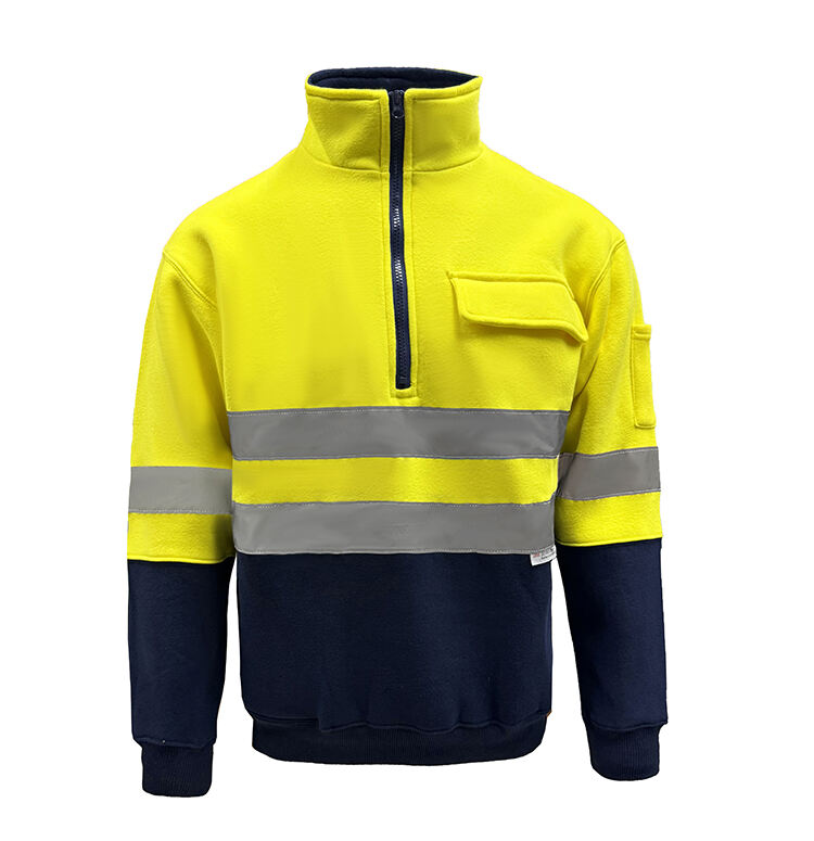 Nyumbani Zofanana Chete Mphamvu Zosavuta Zochepa Ngati Refleksi Nyumbani Zophunzitsa Workwear Nthawi Zoposa Tape Class 2 Half Zip Two Tone Cotton Hi Vis Fleece Pullover