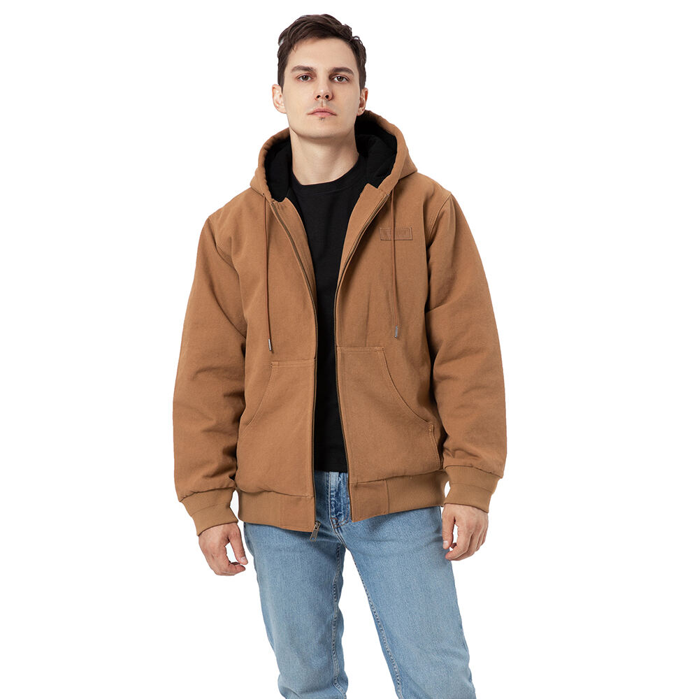 Factory Customize 12 Oz Brown Winter Cotton Canvas Insulated Hooded Work Jacket for Men