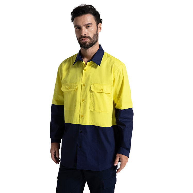 Guardever Construction Workwear 100% Cotton AS/NZS Two tone Long Sleeve Men's Work Shirt