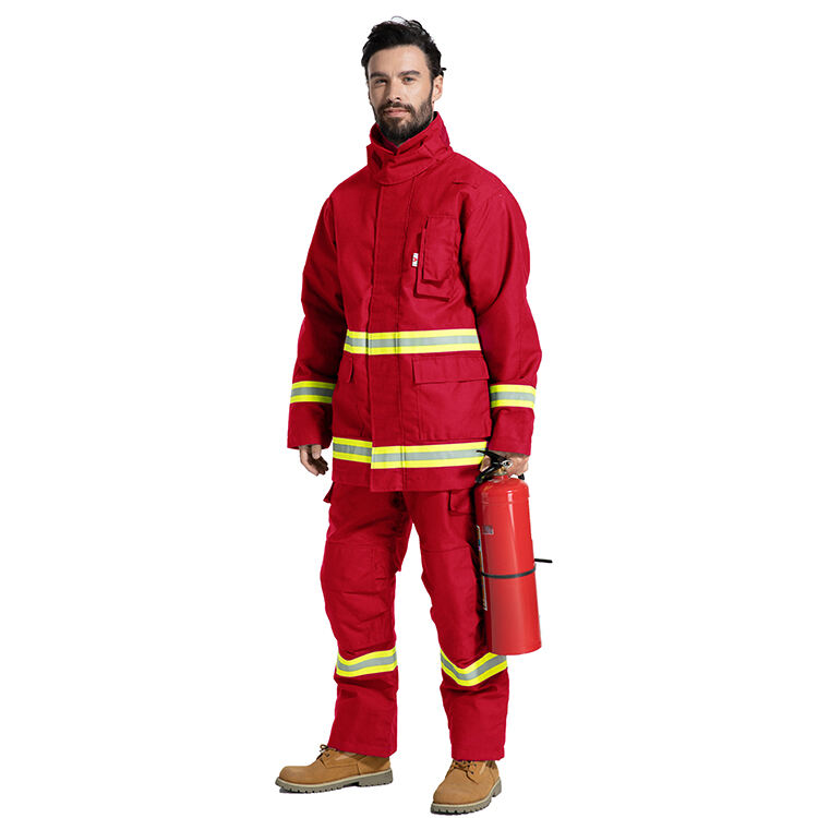 Customed Aramid Durable Firemen Workwear With Flashing Tapes FRC Security Firefighter Suit