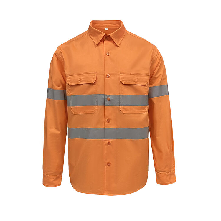 قميص طويل الأكمام بجيوب على الجانب الأيمن بيع حار صناعي يجف بسرعة عاكس للحركة المرورية والتعدين والفحم