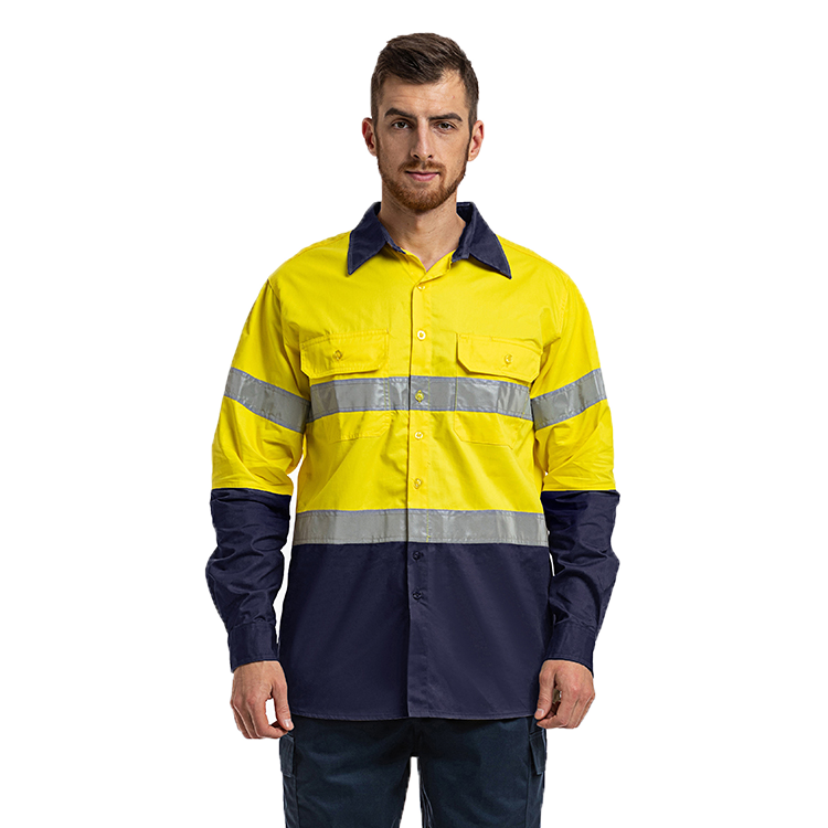 EN471 Reflective Safety Workwear Protective 100% Cotton Fluorescein UPF50+ Yello and Orange Brethable High Visibility Shirts