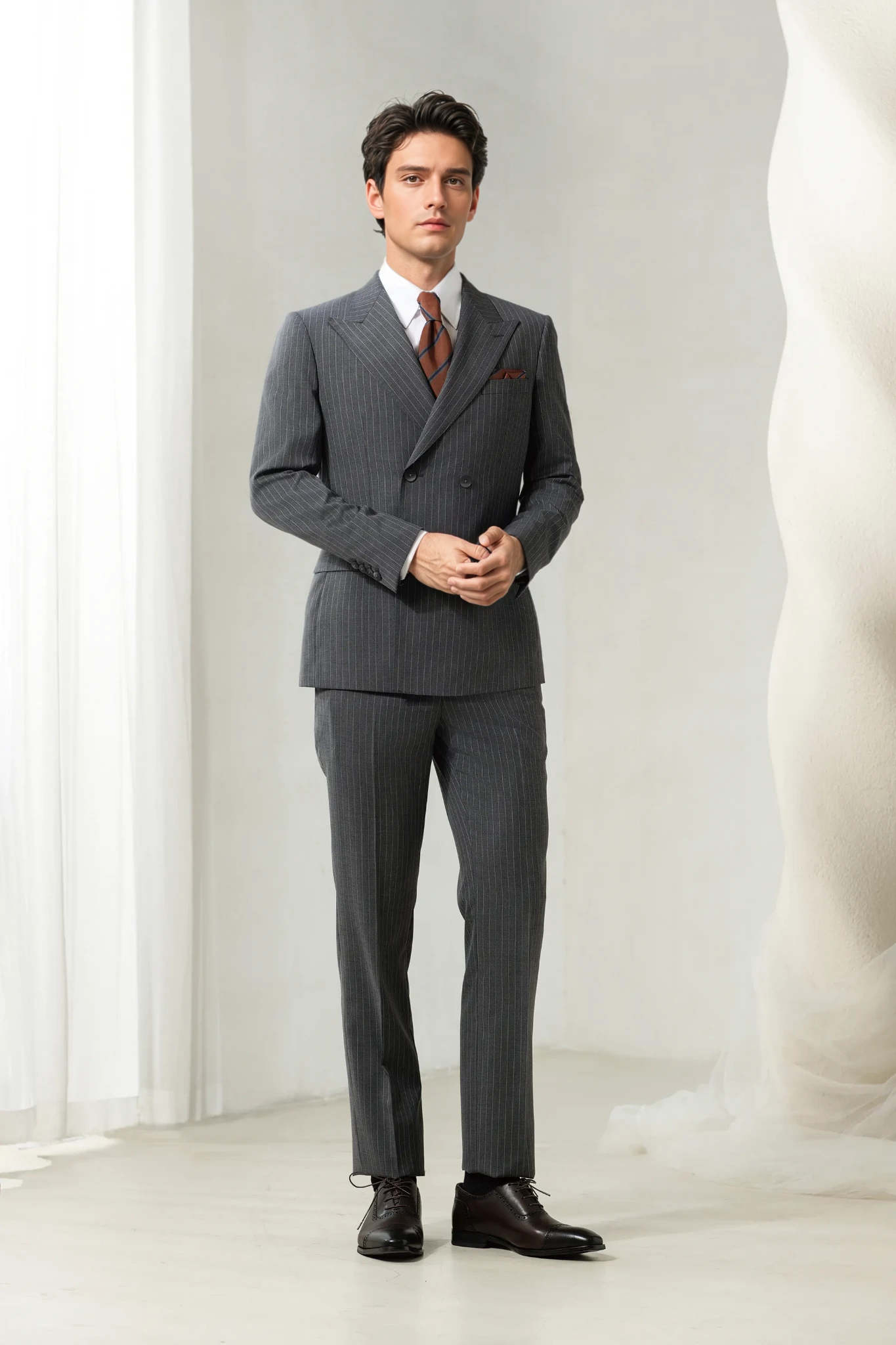 2025 Tuxedo Gray Stripe  Suit 7502