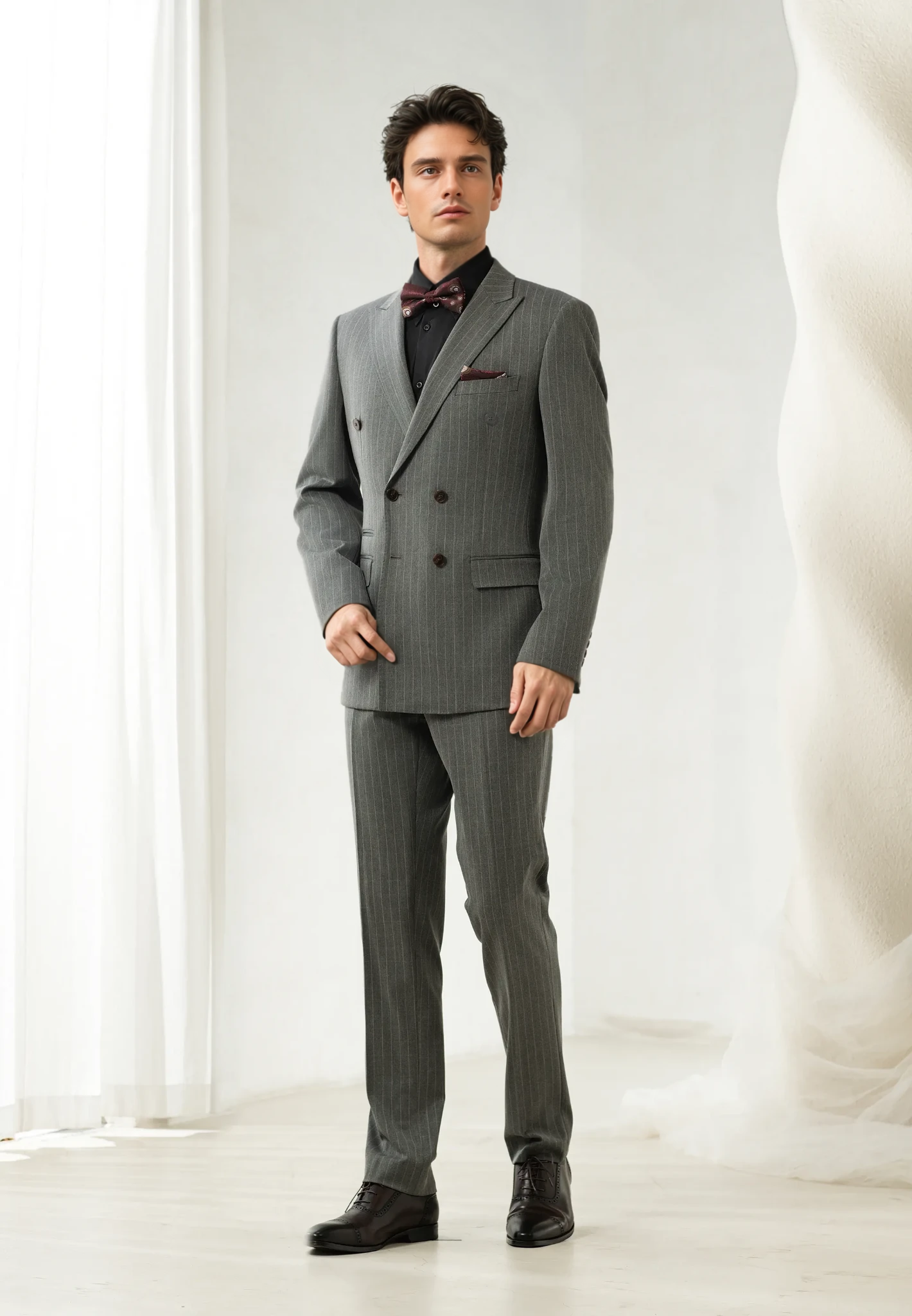 2025 Tuxedo Gray Stripe  Suit 6876
