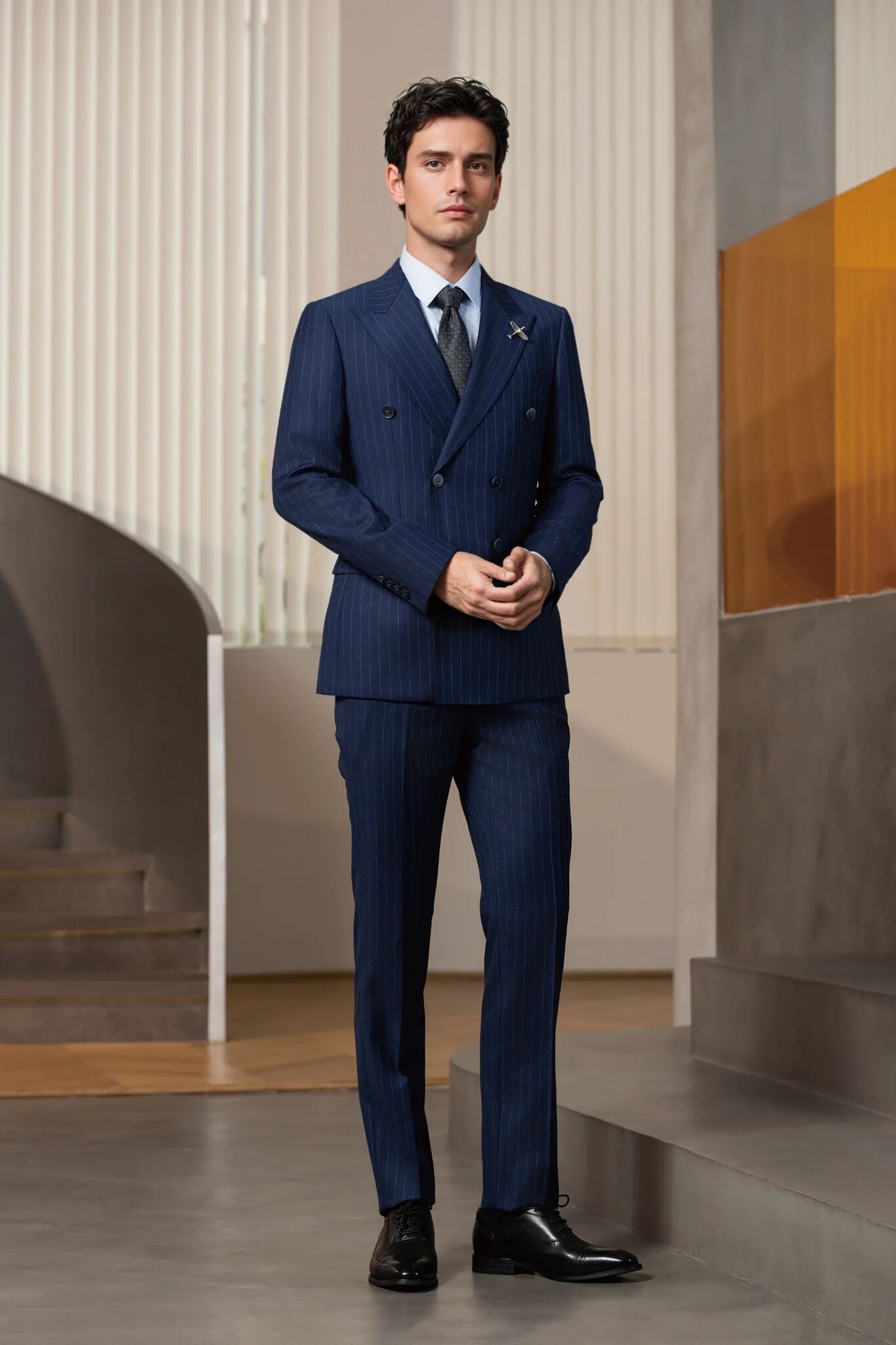 traje azul marino con rayas para esmoquin 2025 8808