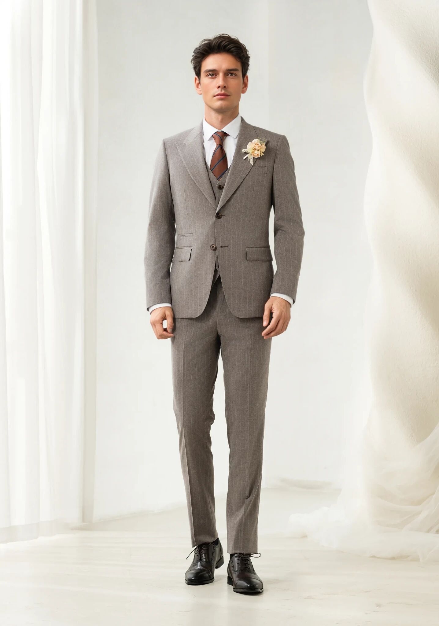 2025 Tuxedo Khaki Stripe  Suit  6728