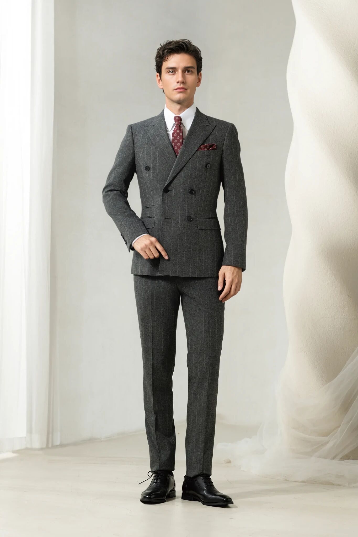 2025 Tuxedo Gray Stripe   Suit 6855