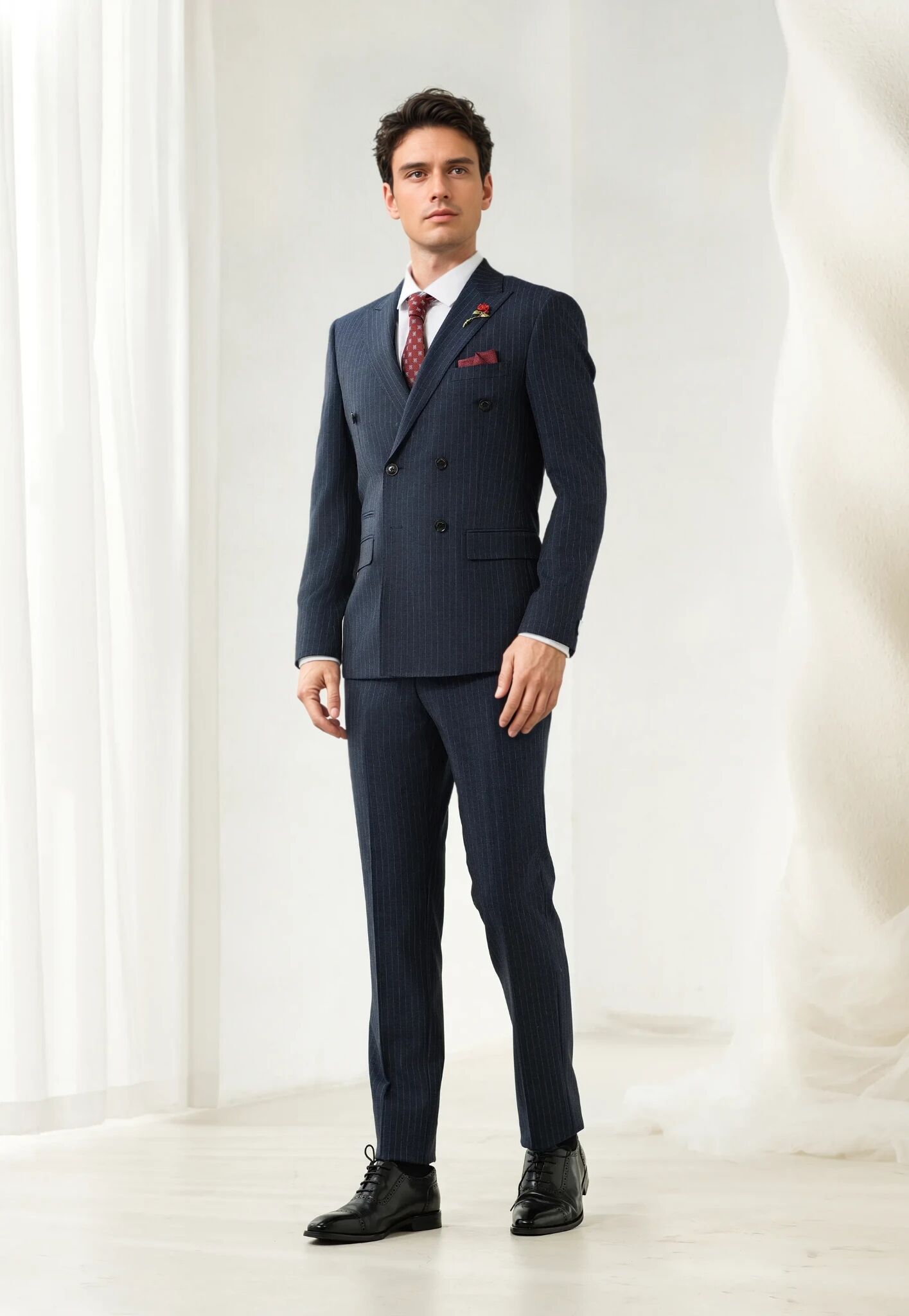 2025 Tuxedo Navy Blue Stripe  Suit 6869