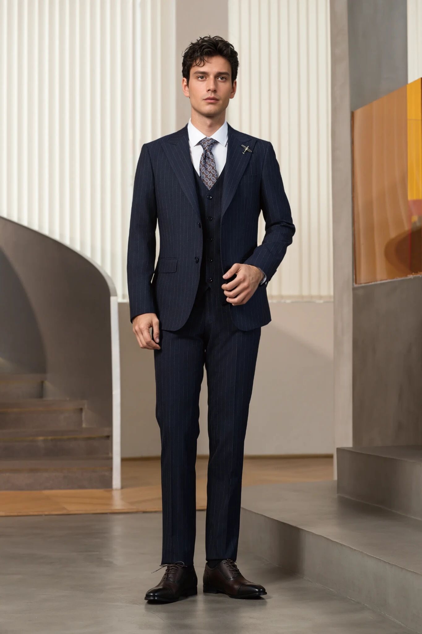 2025 Tuxedo Dark Black  Stripe  Suit 6610