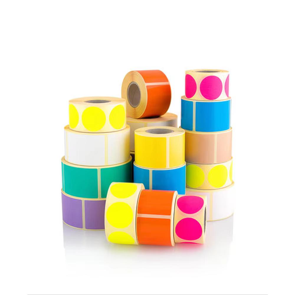 Portable Thermal Color Label Printer Rolls 50 mm Diameter for Olive Oil Pizza Sandwiches Circle-Colored Thermal Paper Labels manufacture