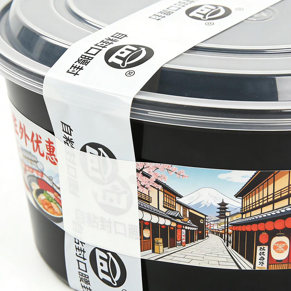 Self-Stick Bento Food Seal Tape Tamper Evident Waist Self Adhesive Band Strip Sealing Food for Takeaway Sushi Shipping